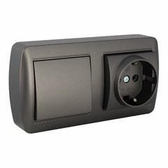 Doppelsteckdose + Schalterbasis Solera Mural 2p+t 250 V 16 A Graphit