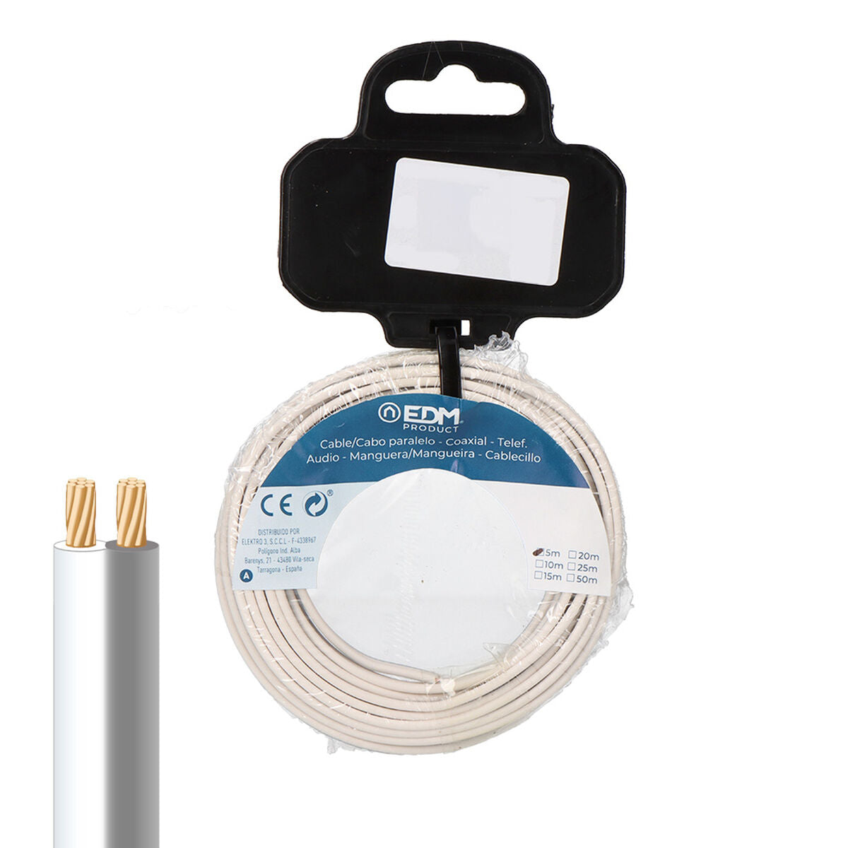Paralleles Kabel EDM 28744 Weiß/Grau 2 x 0,75 mm 10 m Spule Audio